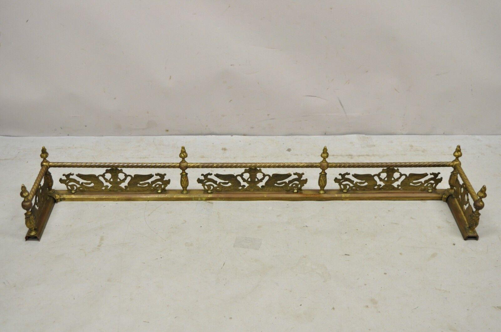 Antique Victorian Figural Swan Bird Twisted Brass Fireplace Fender Hearth For Sale 5