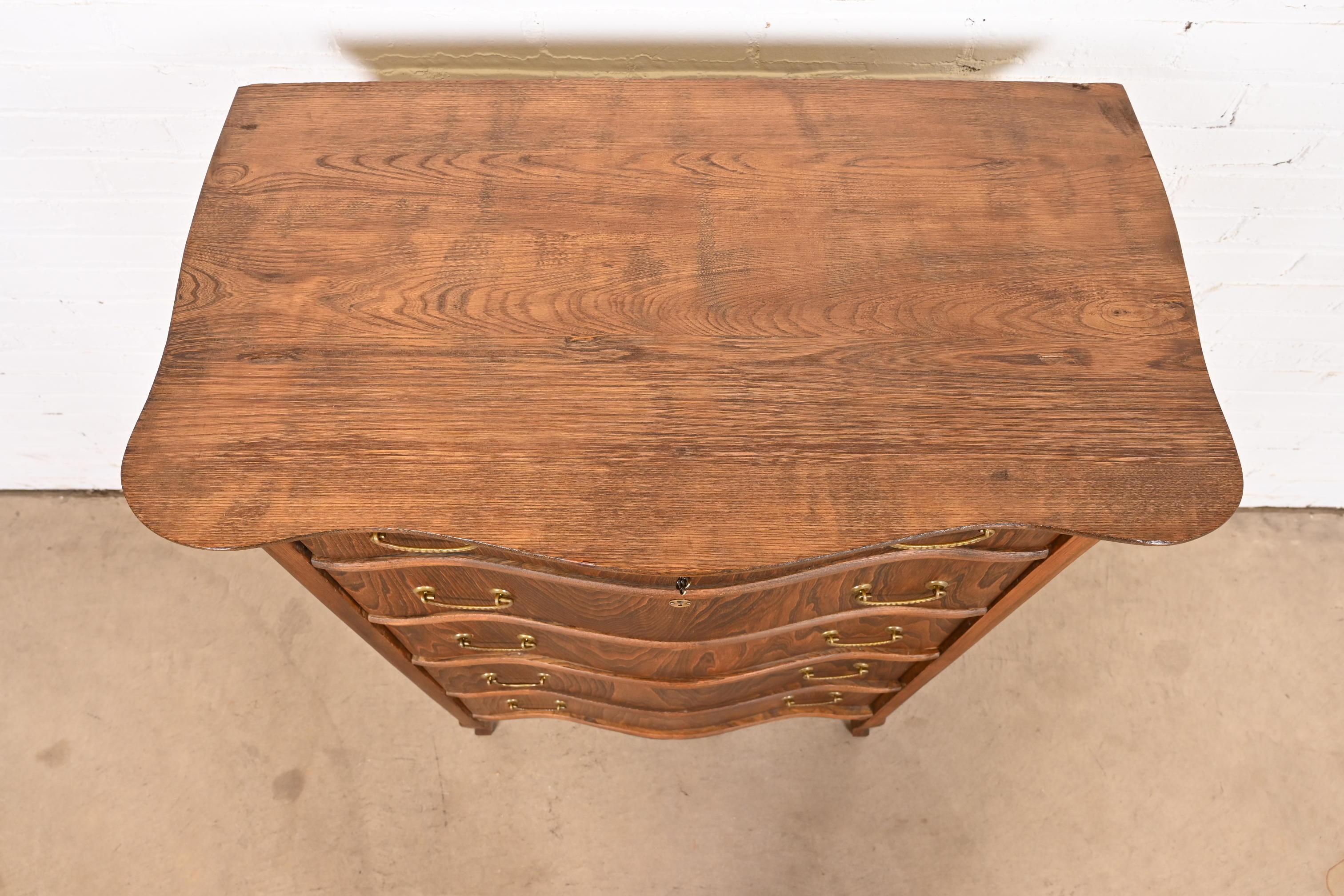 Antique Victorian Figured Oak Five-Drawer Highboy Dresser For Sale 4