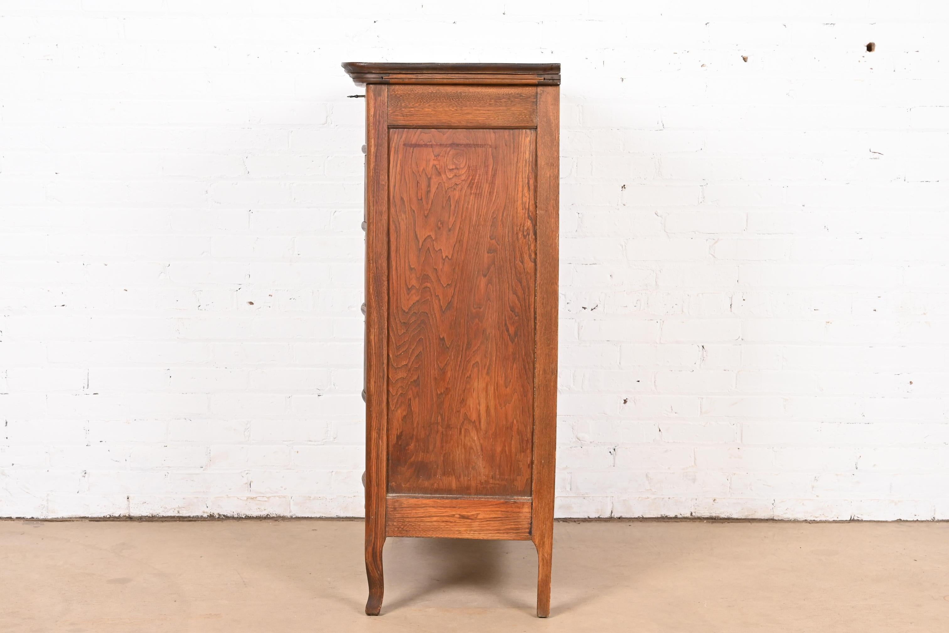 Antique Victorian Figured Oak Five-Drawer Highboy Dresser For Sale 5