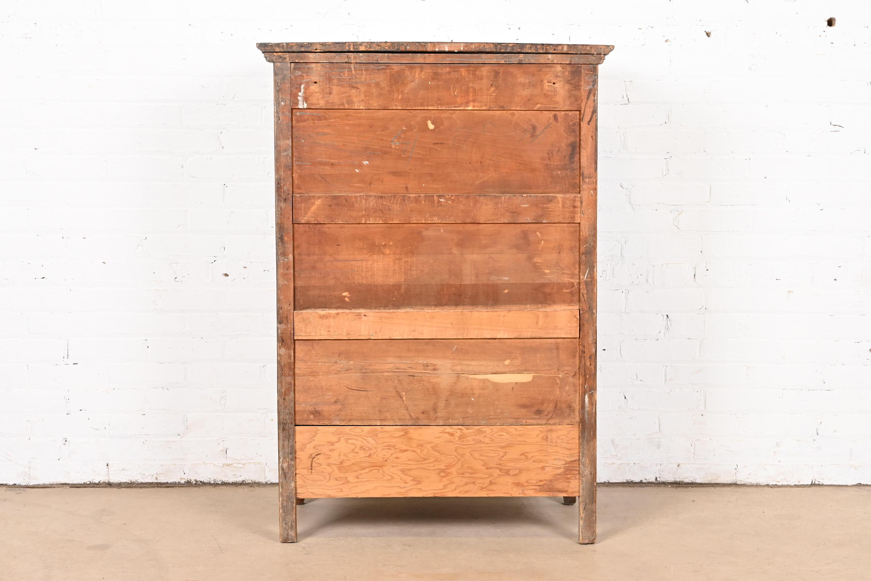 Antique Victorian Figured Oak Five-Drawer Highboy Dresser For Sale 6