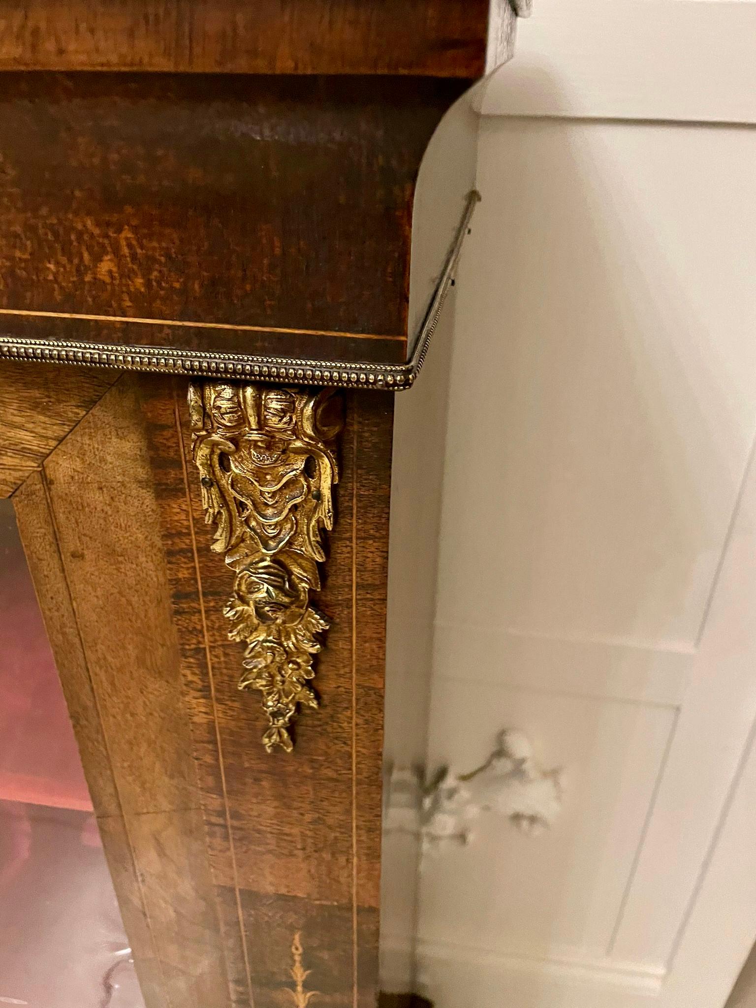 19th Century Antique Victorian Figured Walnut Inlaid Display Cabinet 