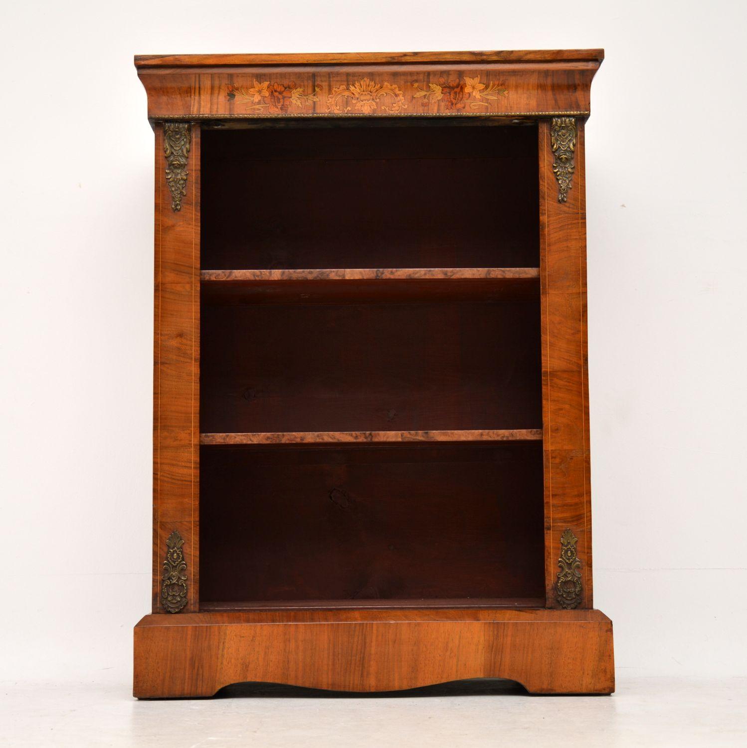 British Antique Victorian Figured Walnut Open Bookcase