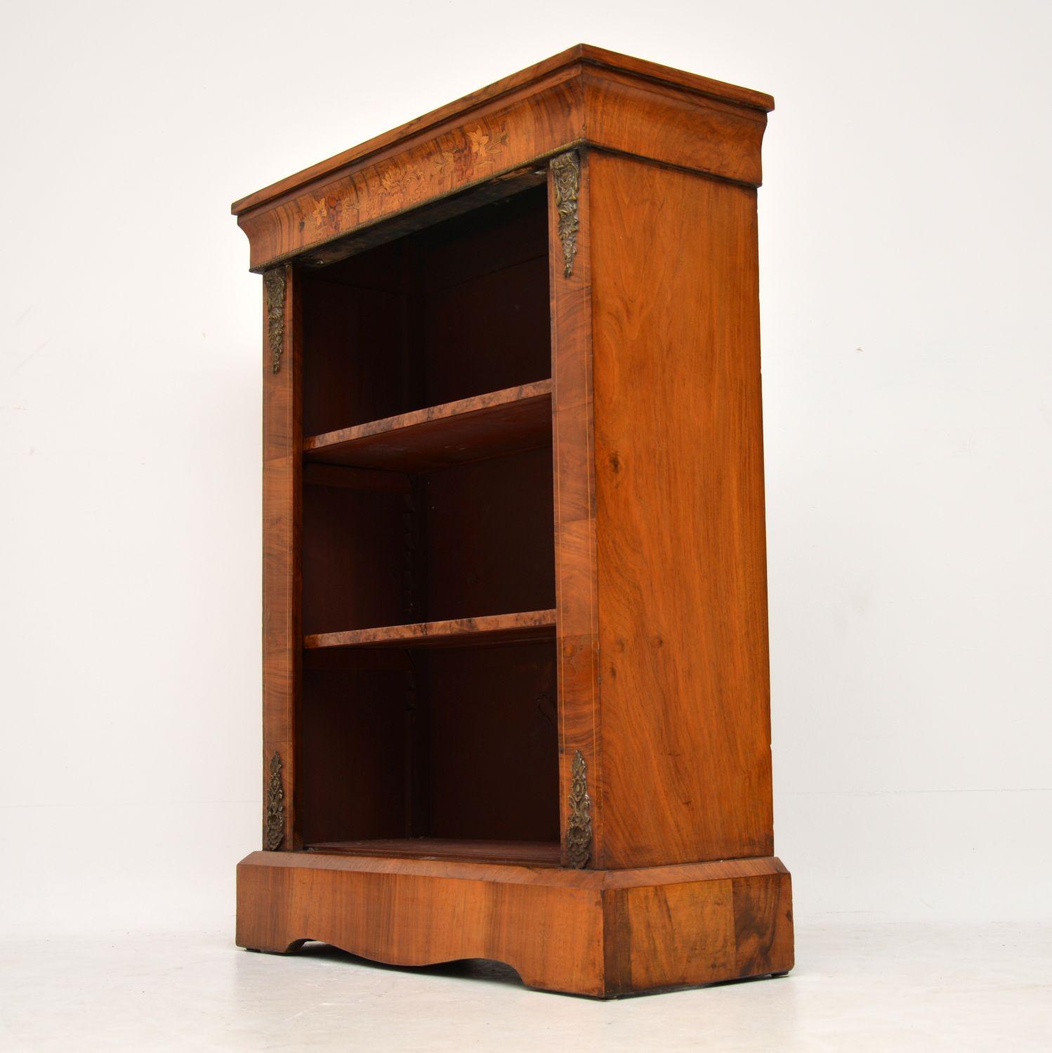 Mid-19th Century Antique Victorian Figured Walnut Open Bookcase