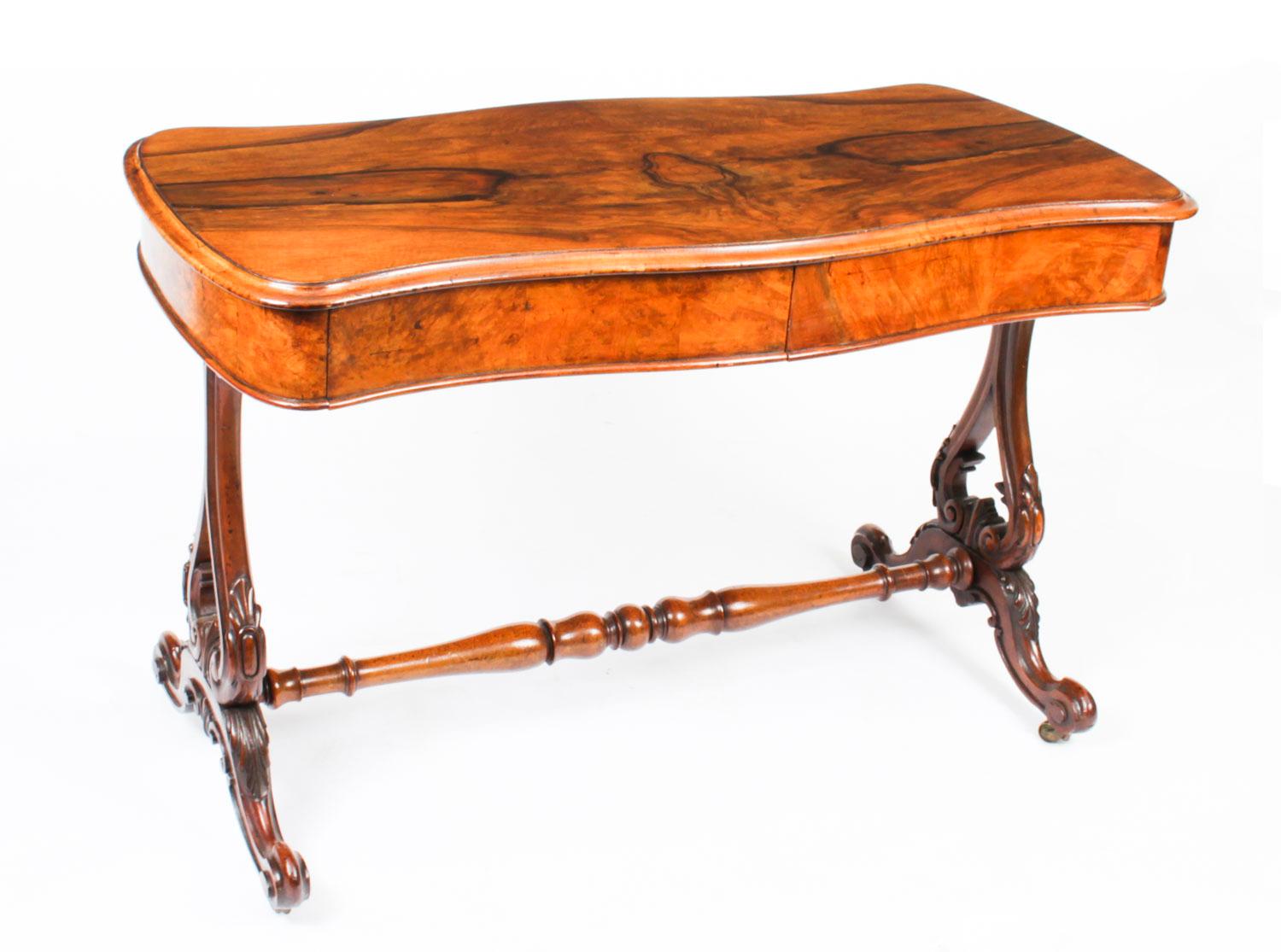 Antique Victorian Figured Walnut Writing Table Desk Sofa Table 19th C 13