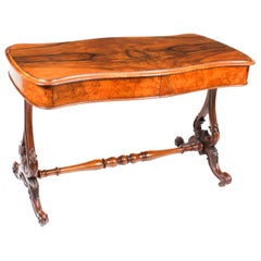 Antique Victorian Figured Walnut Writing Table Desk Sofa Table 19th C