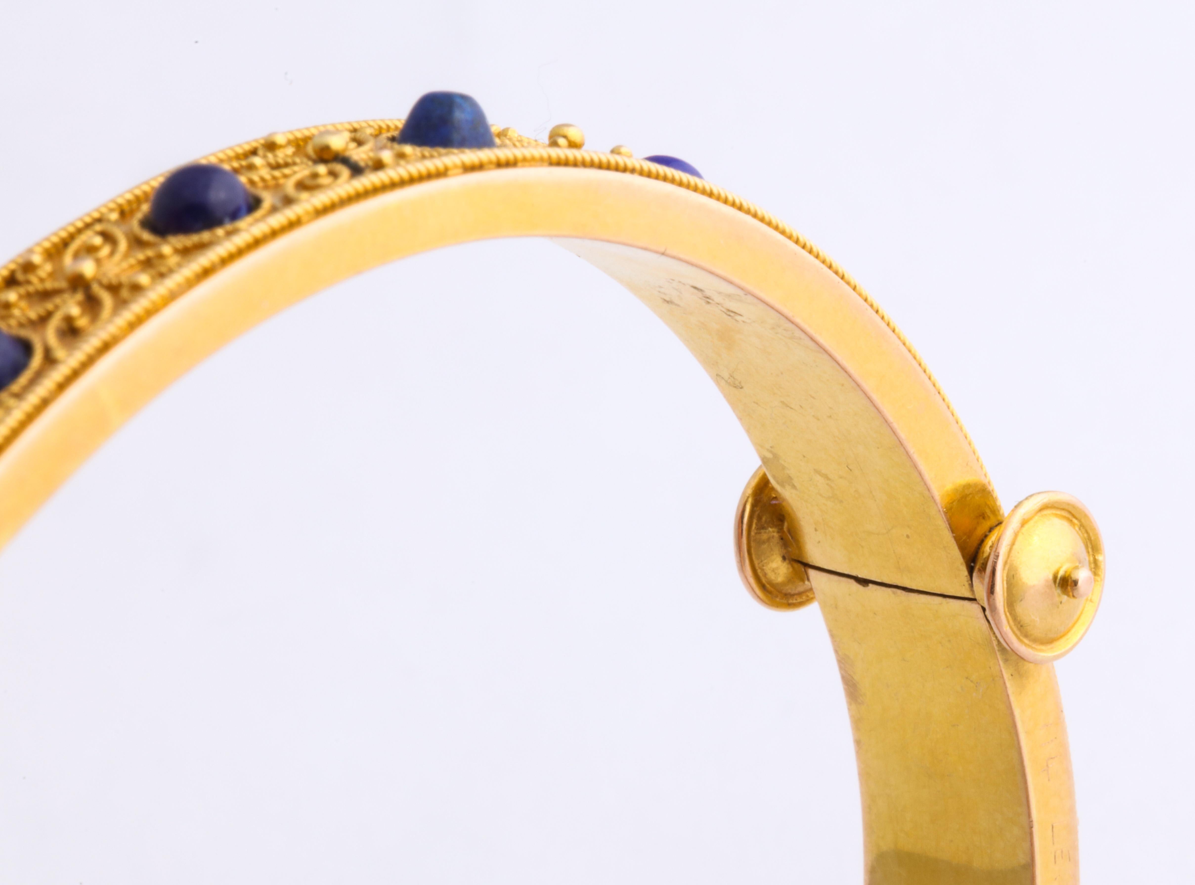 Women's Antique Victorian Fine Etruscan Revival Lapis Bracelet
