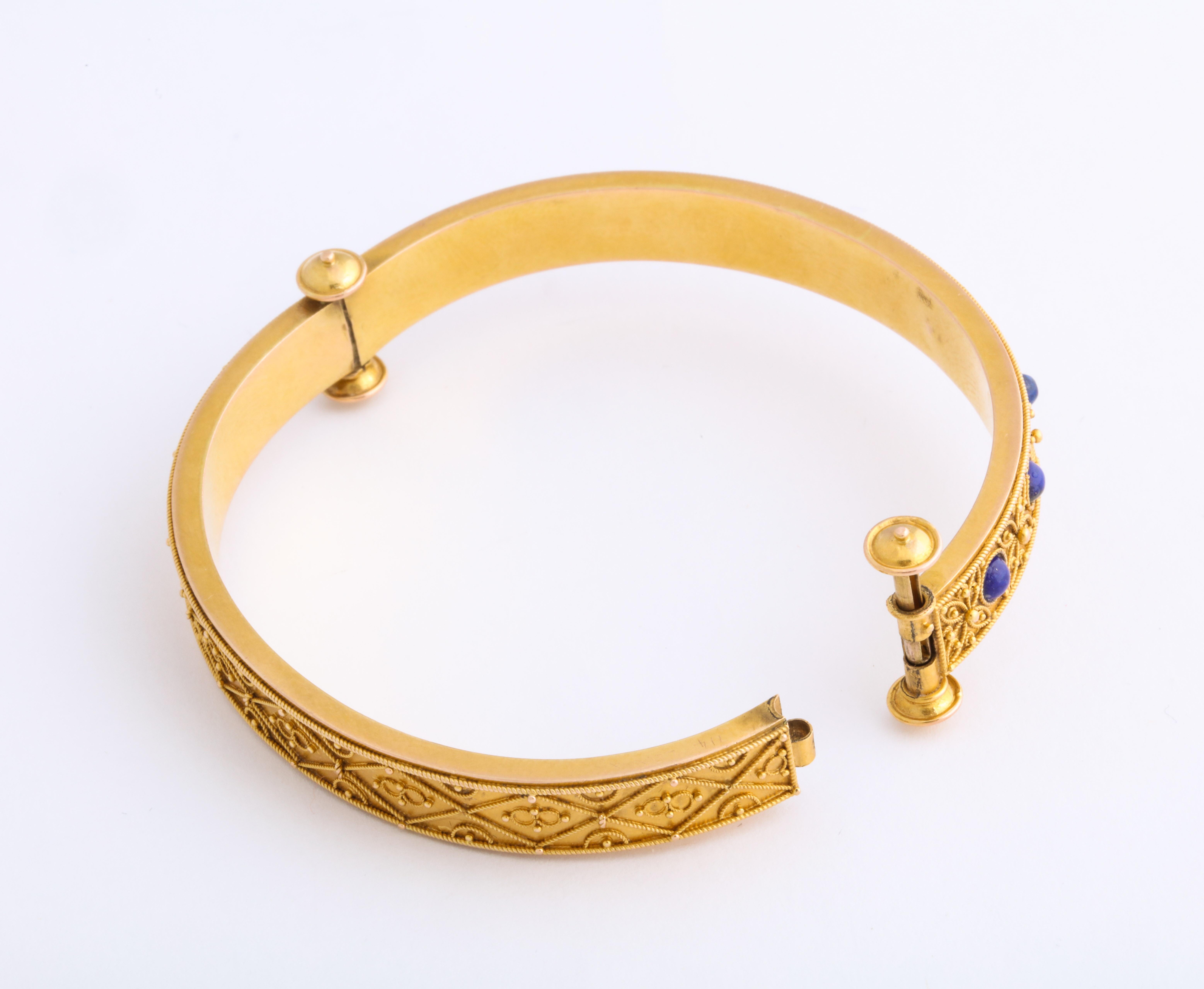 Antique Victorian Fine Etruscan Revival Lapis Bracelet 1