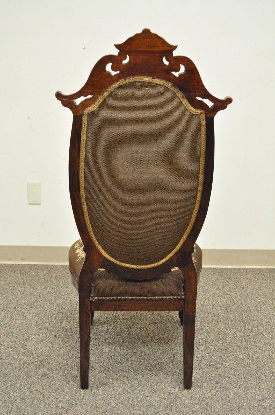 Antique Victorian Finely Carved Rosewood Needlepoint Prie Dieu Accent Side Chair 3