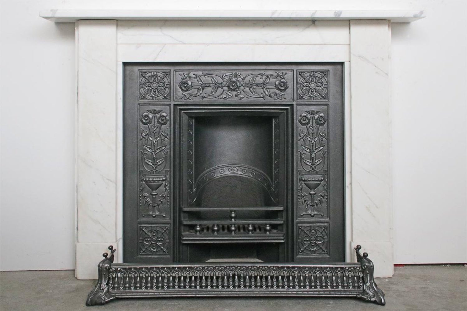 Antique Victorian Fireplace Surround In White Calacatta Marble For