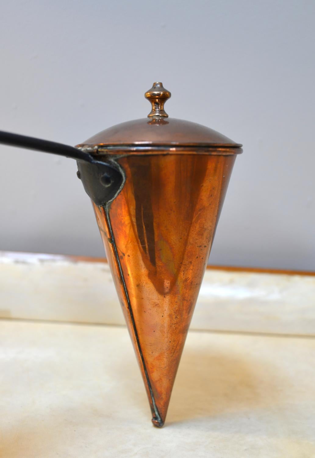 Forged Antique Victorian Fireside Kitchen Cone Copper Ale Warmer Cider Muller English For Sale