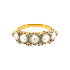 Vintage Victorian Five Pearl Diamond Half Hoop Ring