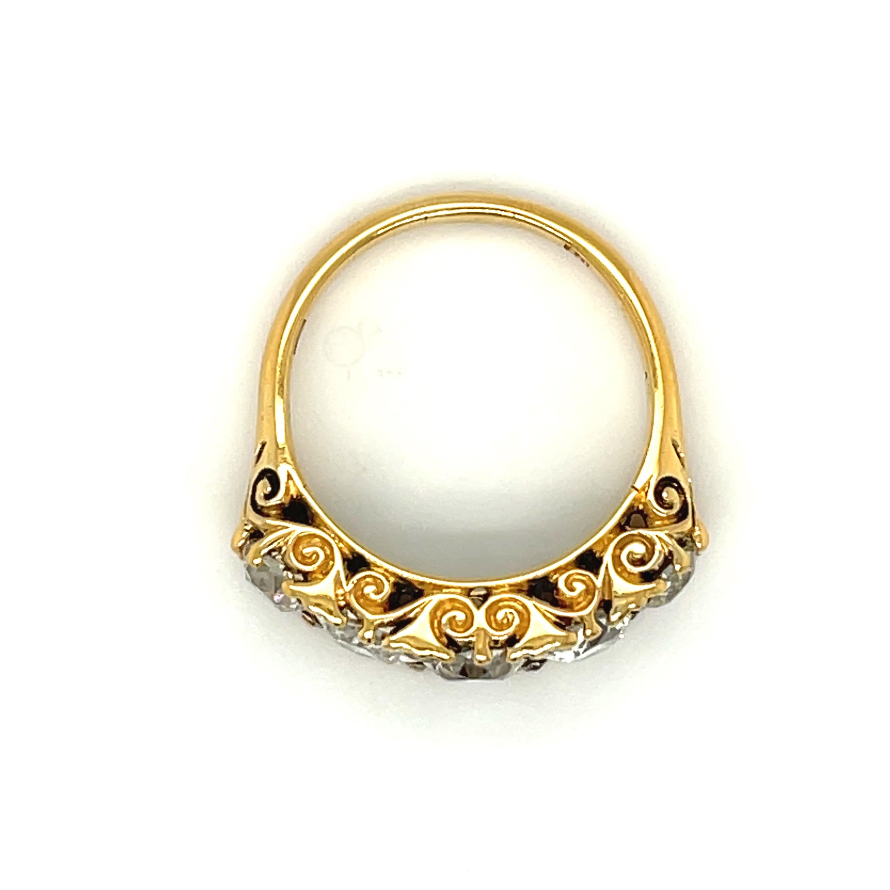 Antique Victorian Five Stone Diamond 18 Karat Gold Half Hoop Ring In Good Condition In New York, NY