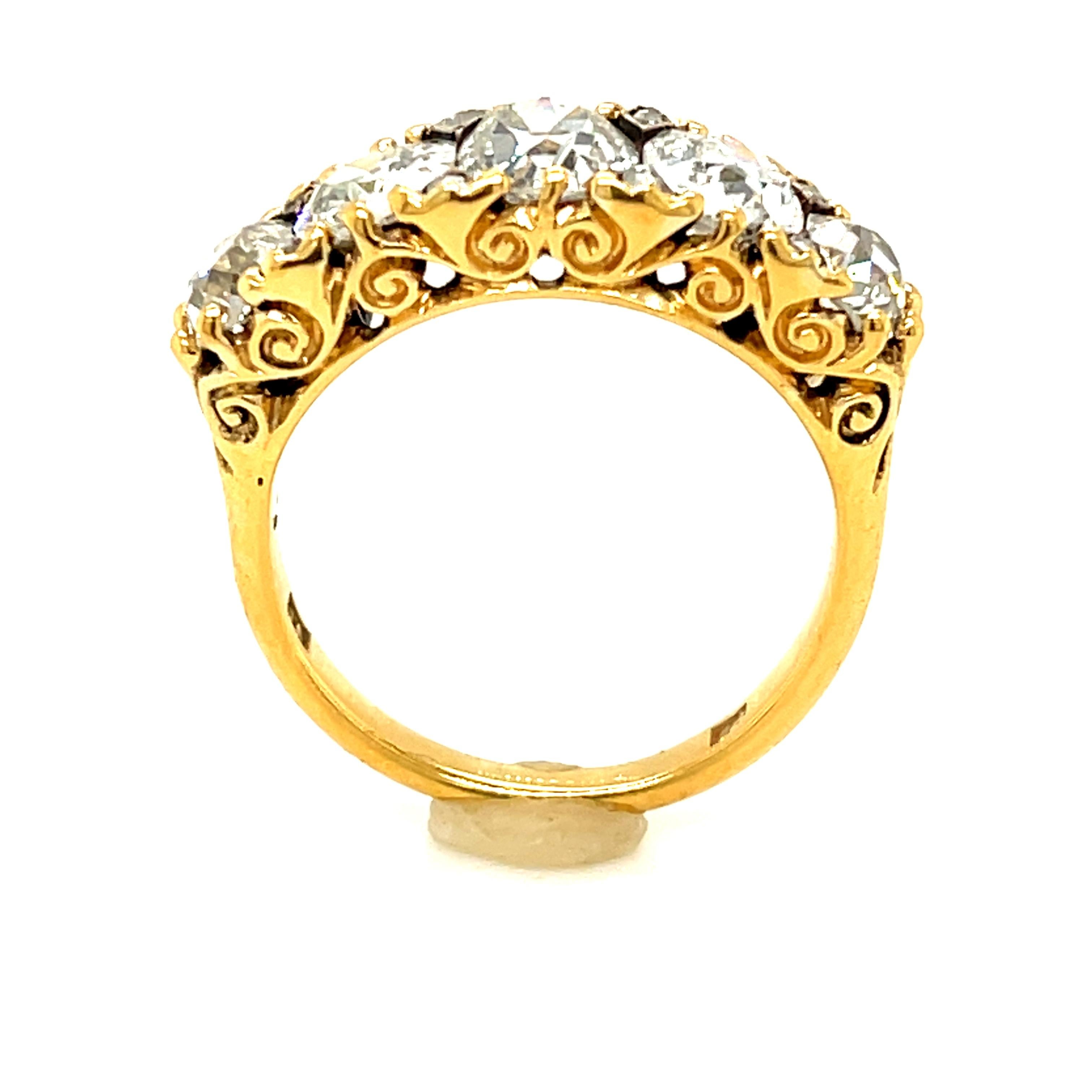 Women's or Men's Antique Victorian Five Stone Diamond 18 Karat Gold Half Hoop Ring