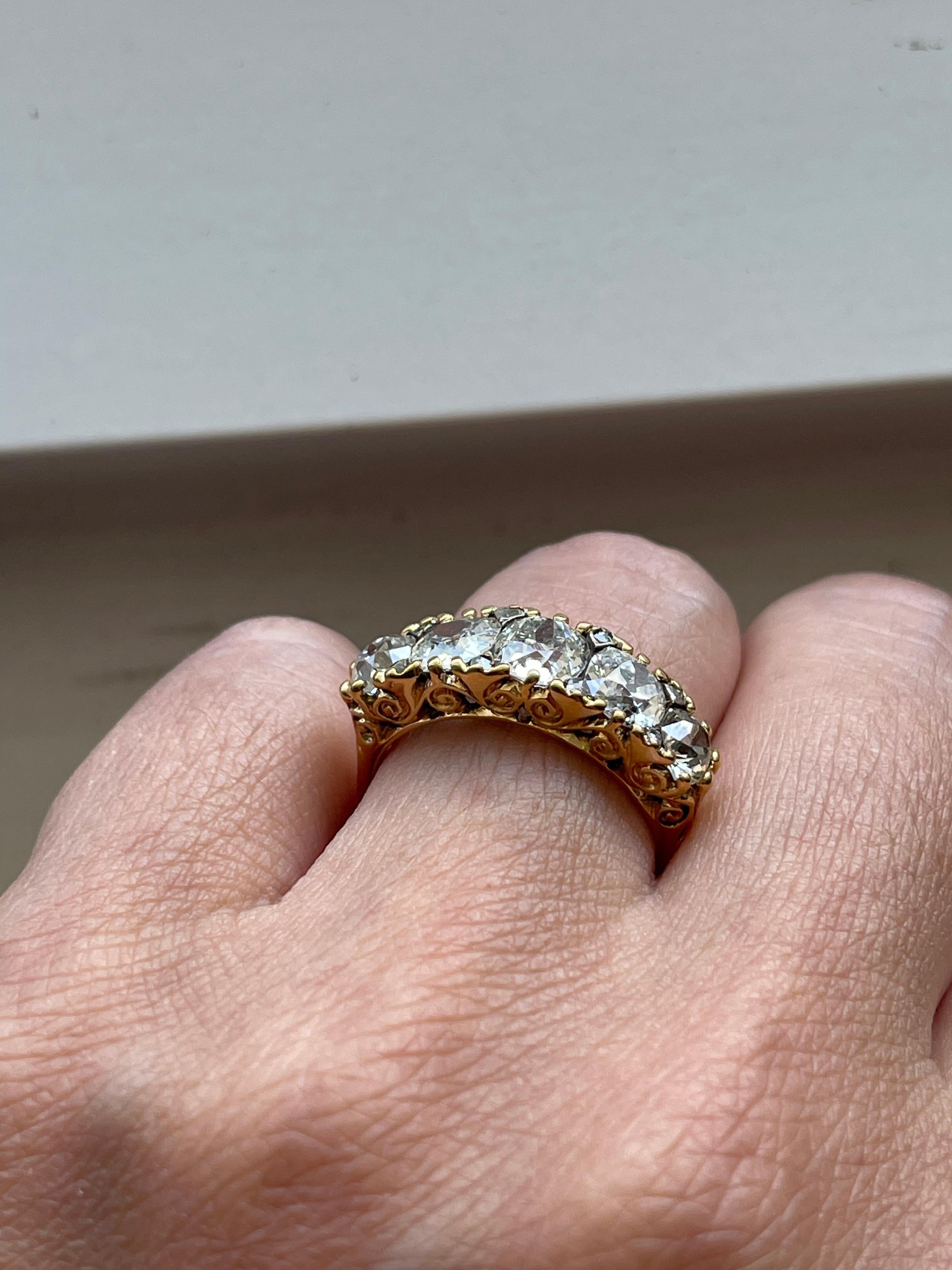 Antique Victorian Five Stone Diamond 18 Karat Gold Half Hoop Ring 2