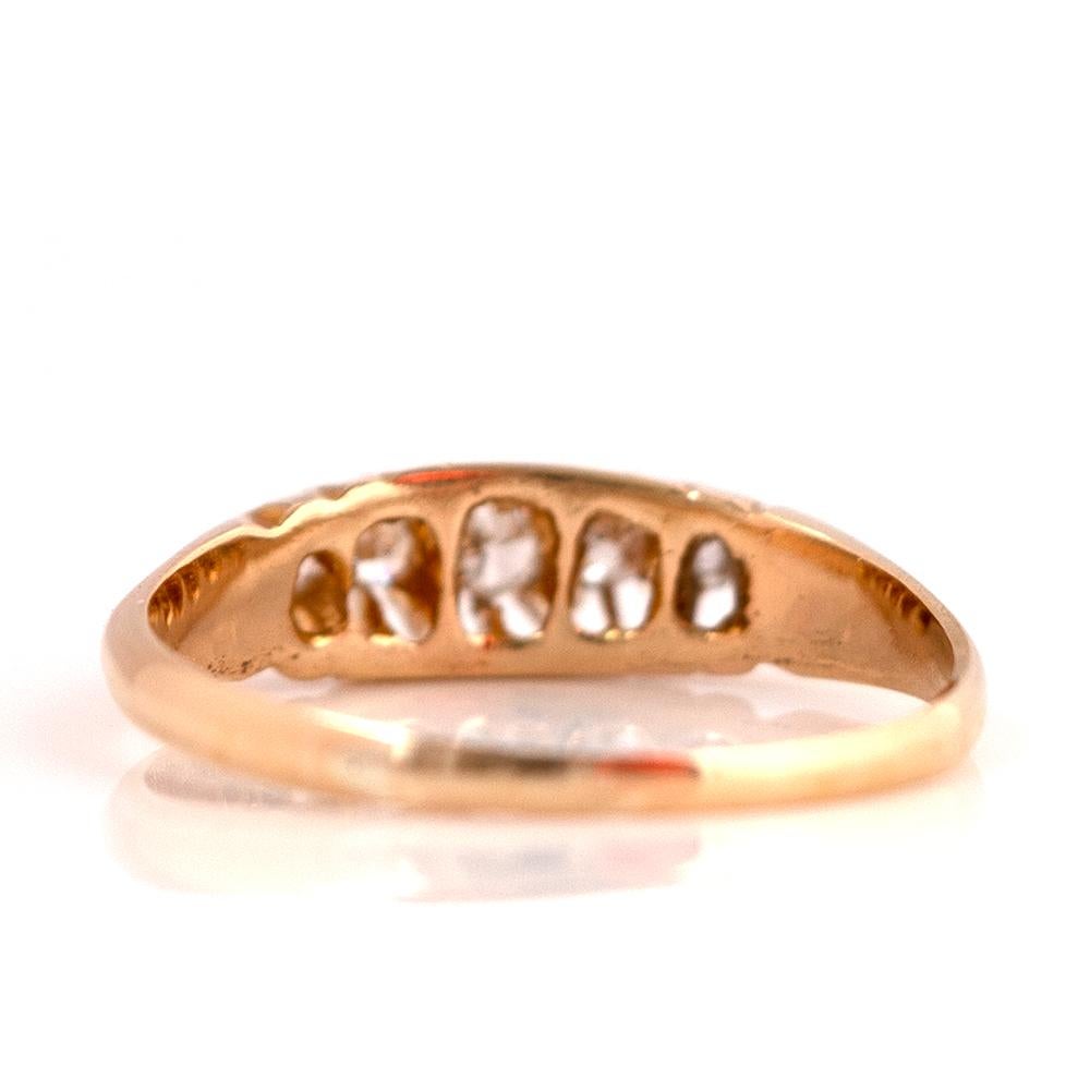 Old European Cut Antique Victorian Five Stone Diamond 18ct Gold Ring For Sale