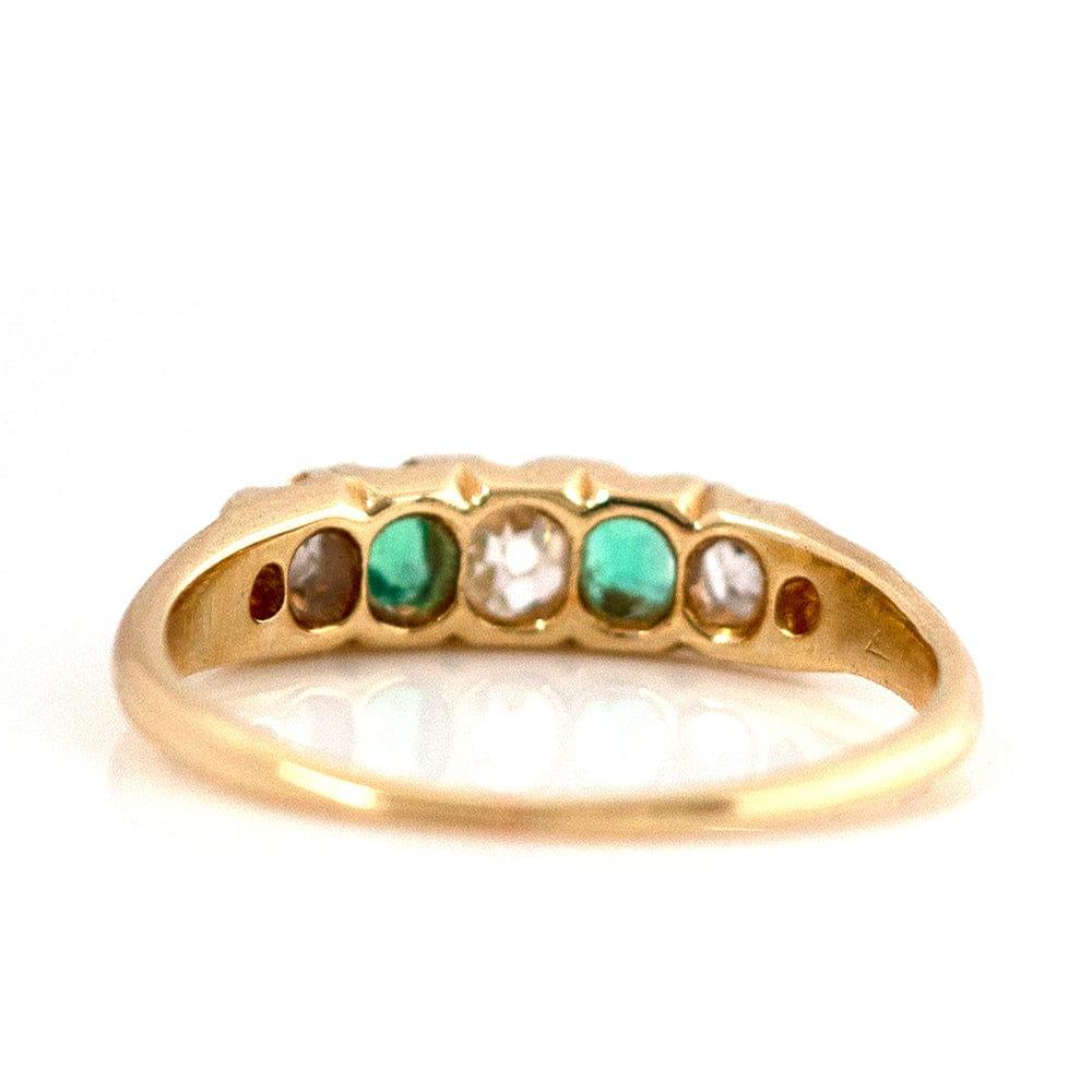 Women's Antique Victorian Five Stone Emerald Diamond 18 Carat Gold Ring For Sale