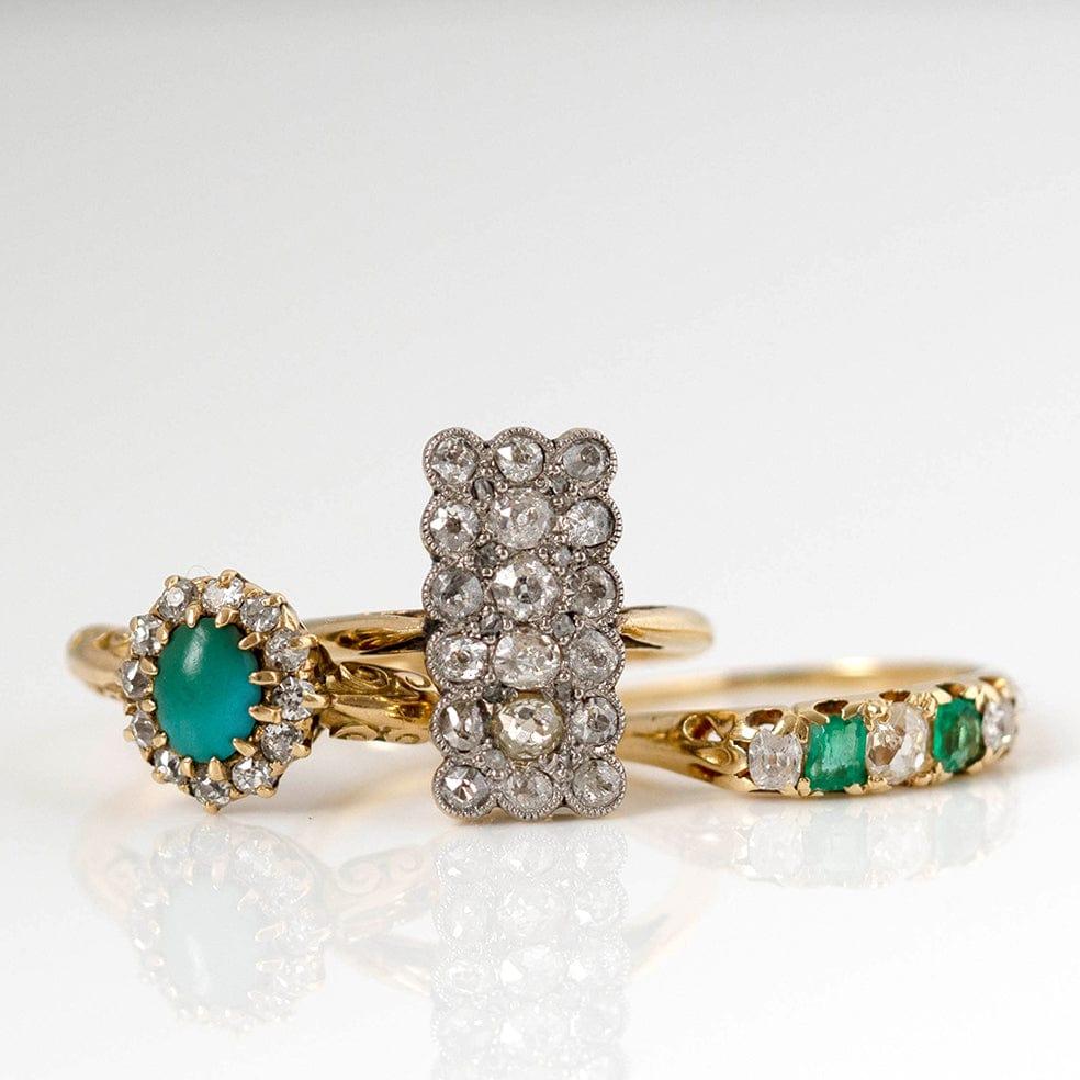 Antique Victorian Five Stone Emerald Diamond 18 Carat Gold Ring For Sale 2