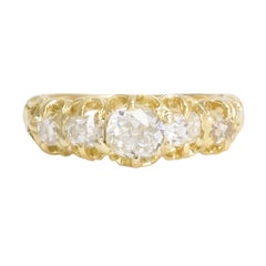 Antique Victorian Five-Stone Old Mine Cut Diamond Gold Ring