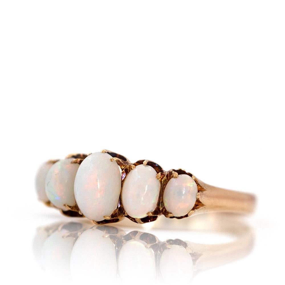 Antique Victorian Five-Stone Opal Ring 18ct Gold Ring For Sale 5