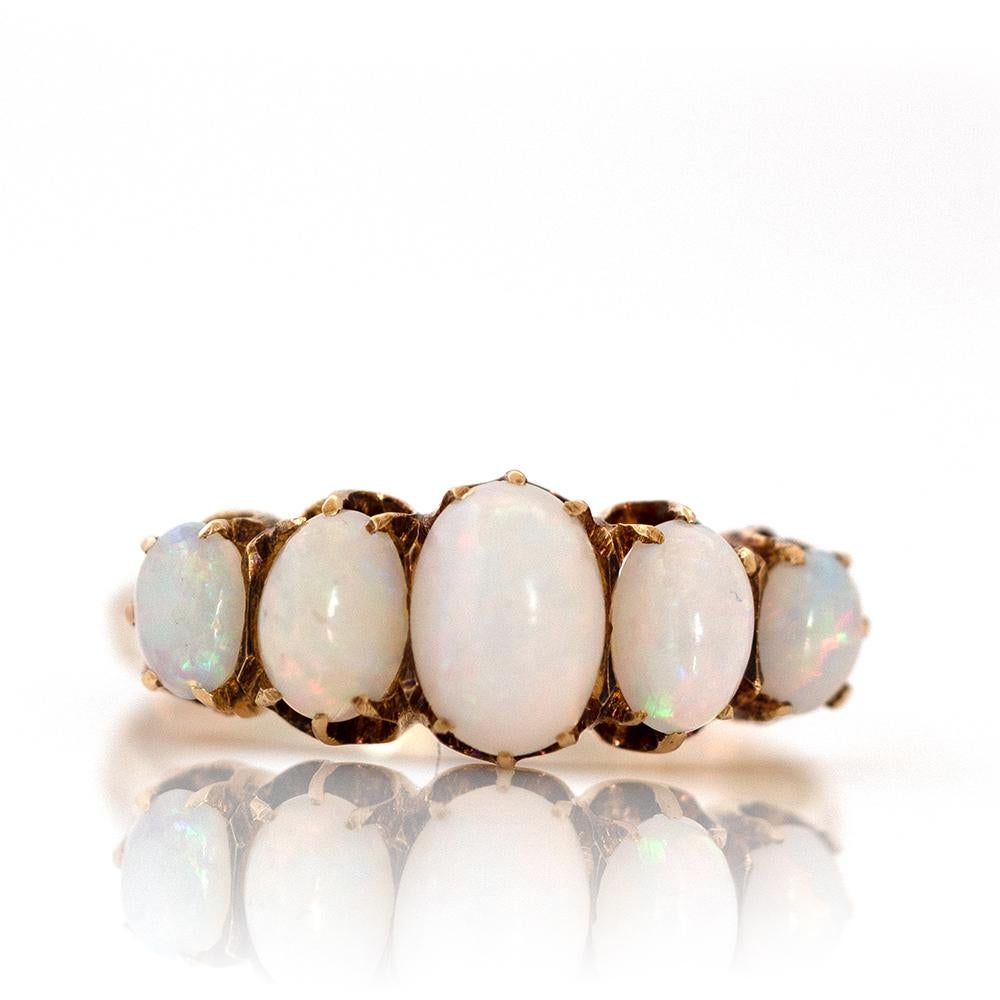 Oval Cut Antique Victorian Five-Stone Opal Ring 18ct Gold Ring For Sale