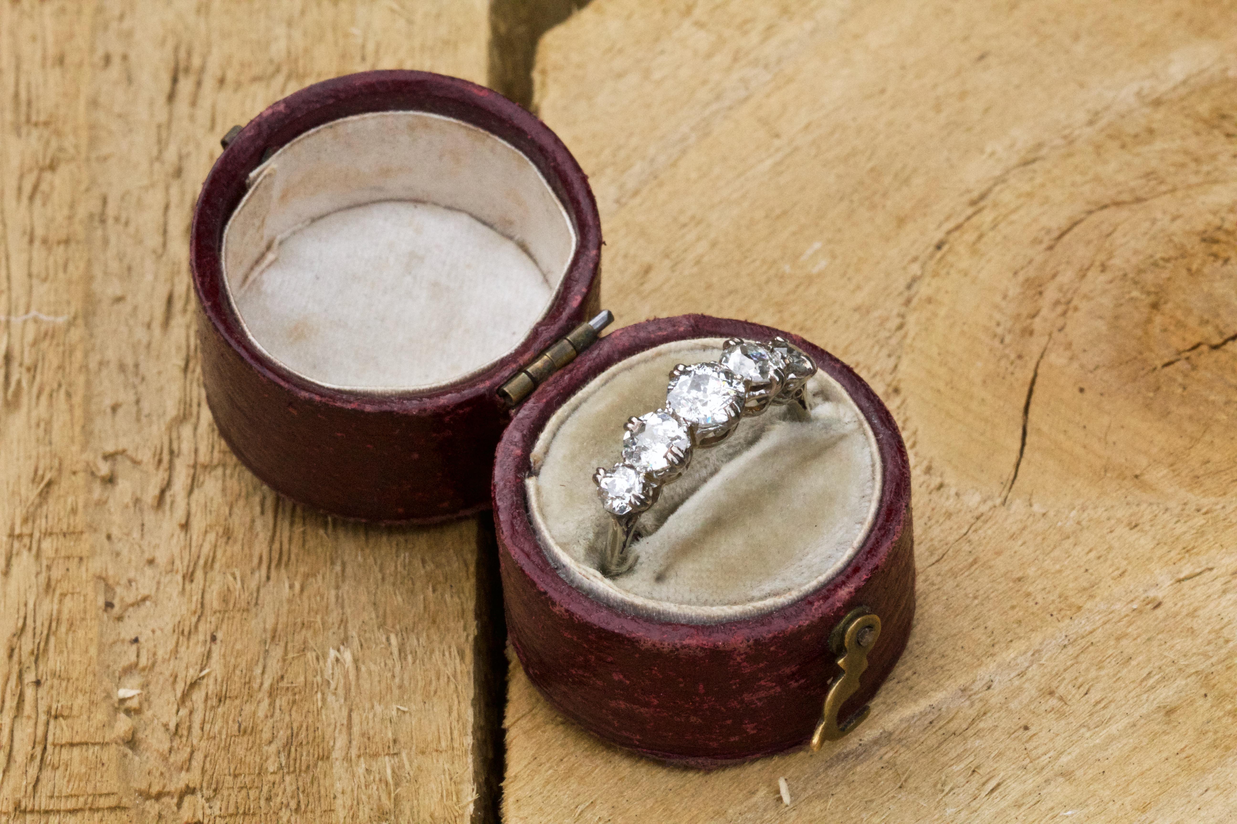 Antique Victorian Five-Stone Platinum 1.46 Carat Diamond Ring 1