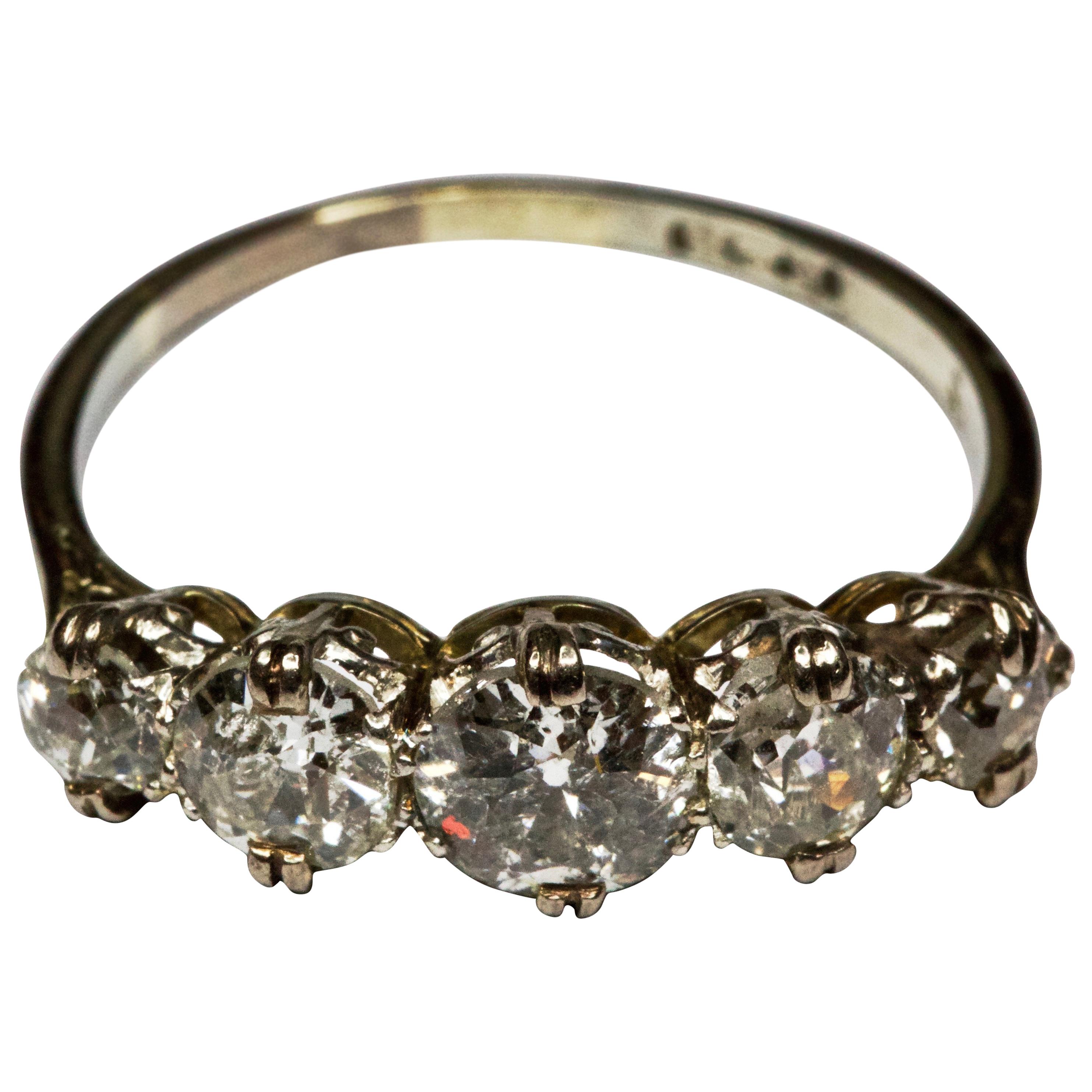 Antique Victorian Five-Stone Platinum 1.46 Carat Diamond Ring