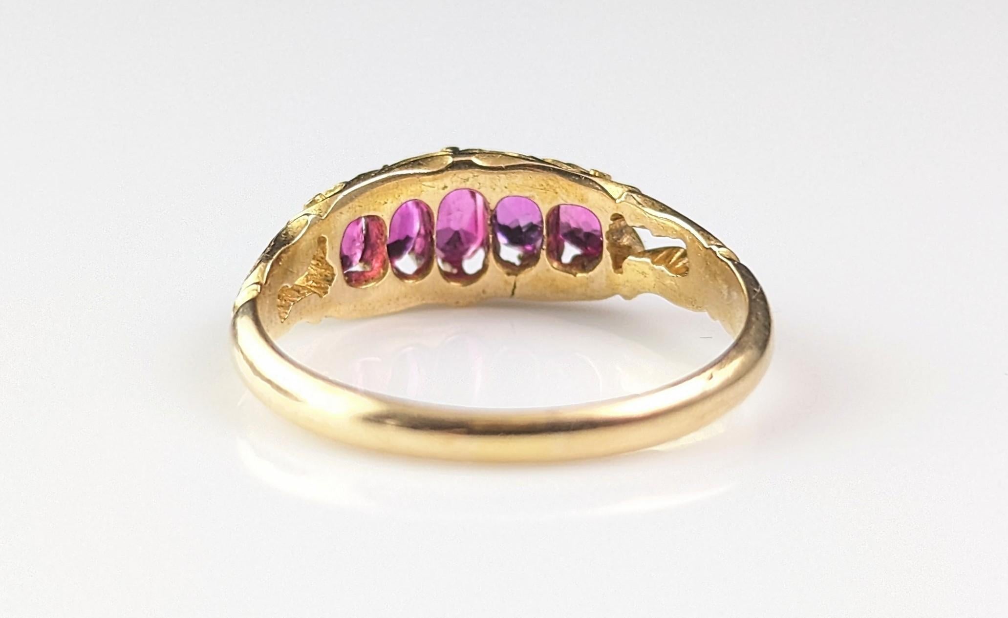 Antique Victorian five stone ruby ring, 18k yellow gold  4