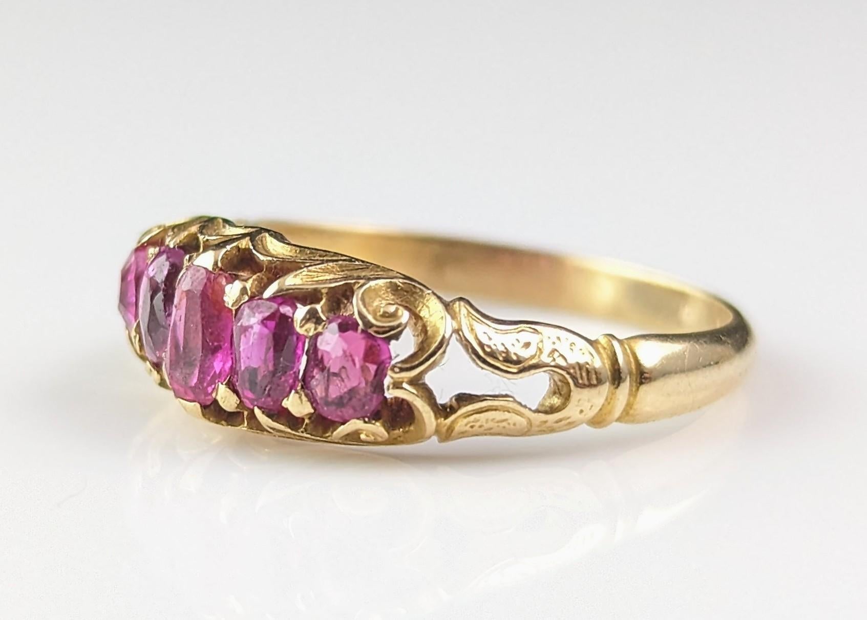 Antique Victorian five stone ruby ring, 18k yellow gold  2