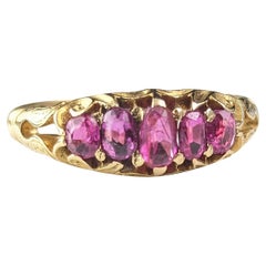 Antique Victorian five stone ruby ring, 18k yellow gold 