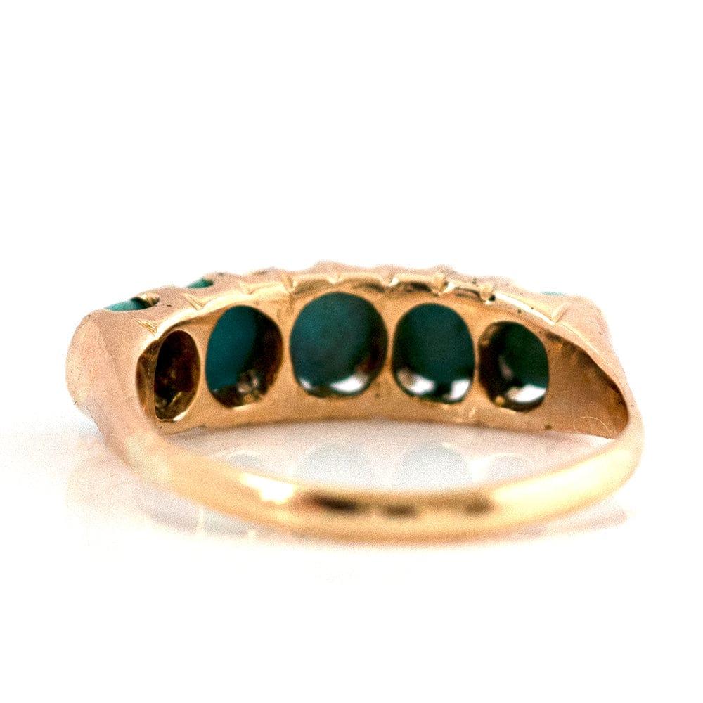 Cabochon Antique Victorian Five Stone Turquoise 18ct Gold Ring For Sale