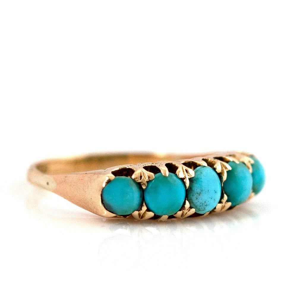 Antique Victorian Five Stone Turquoise 18ct Gold Ring In Good Condition For Sale In London, GB
