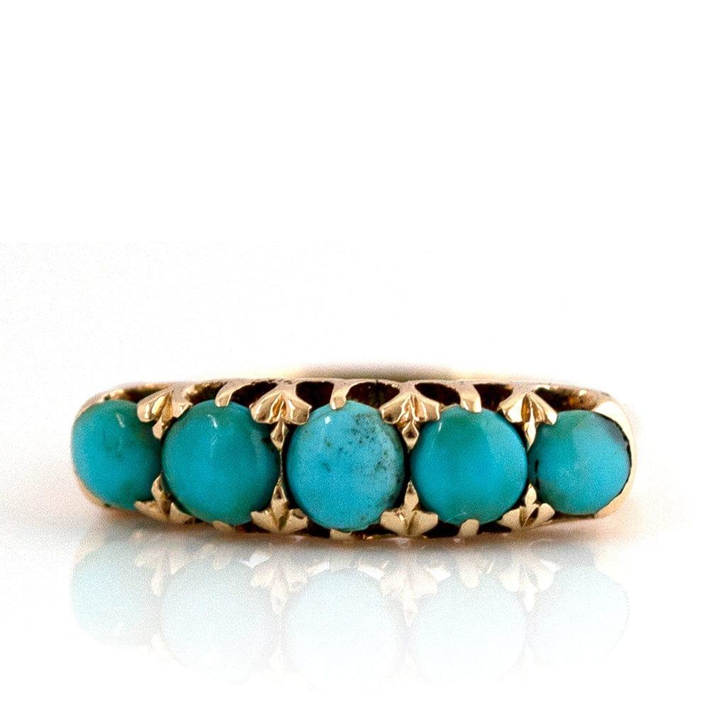 Women's Antique Victorian Five Stone Turquoise 18ct Gold Ring For Sale