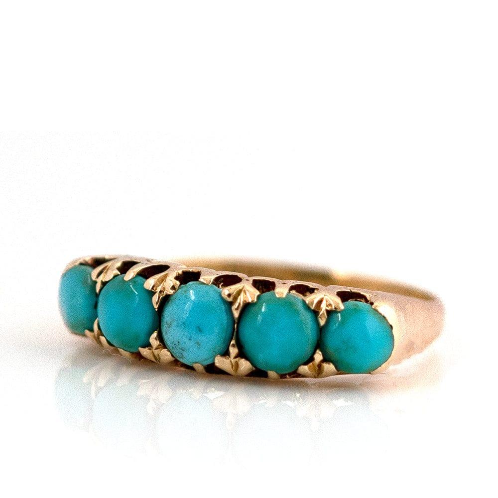 Antique Victorian Five Stone Turquoise 18ct Gold Ring For Sale 1