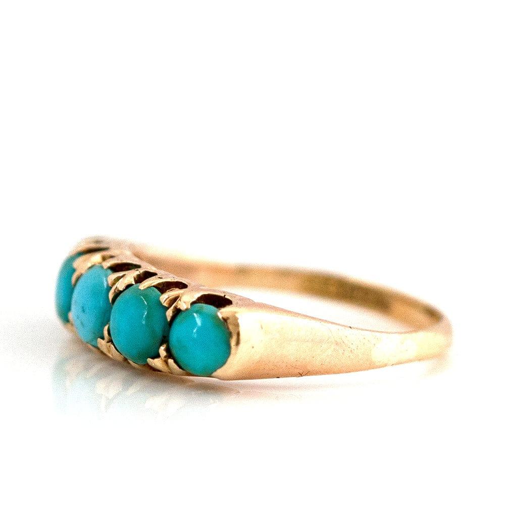 Antique Victorian Five Stone Turquoise 18ct Gold Ring For Sale 2