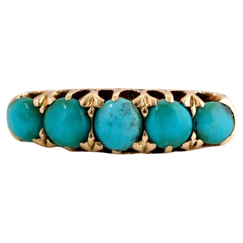 Antique Victorian Five Stone Turquoise 18ct Gold Ring