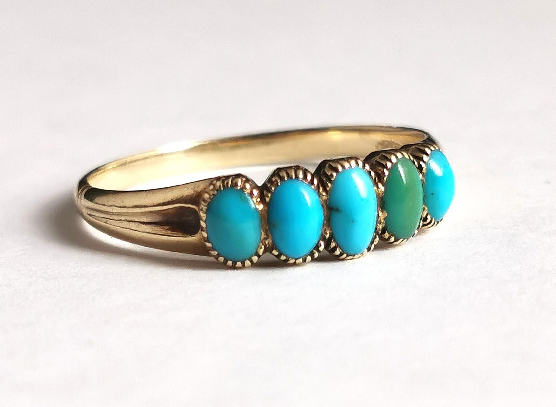 Antique Victorian Five Stone Turquoise Ring, 18k Yellow Gold 10