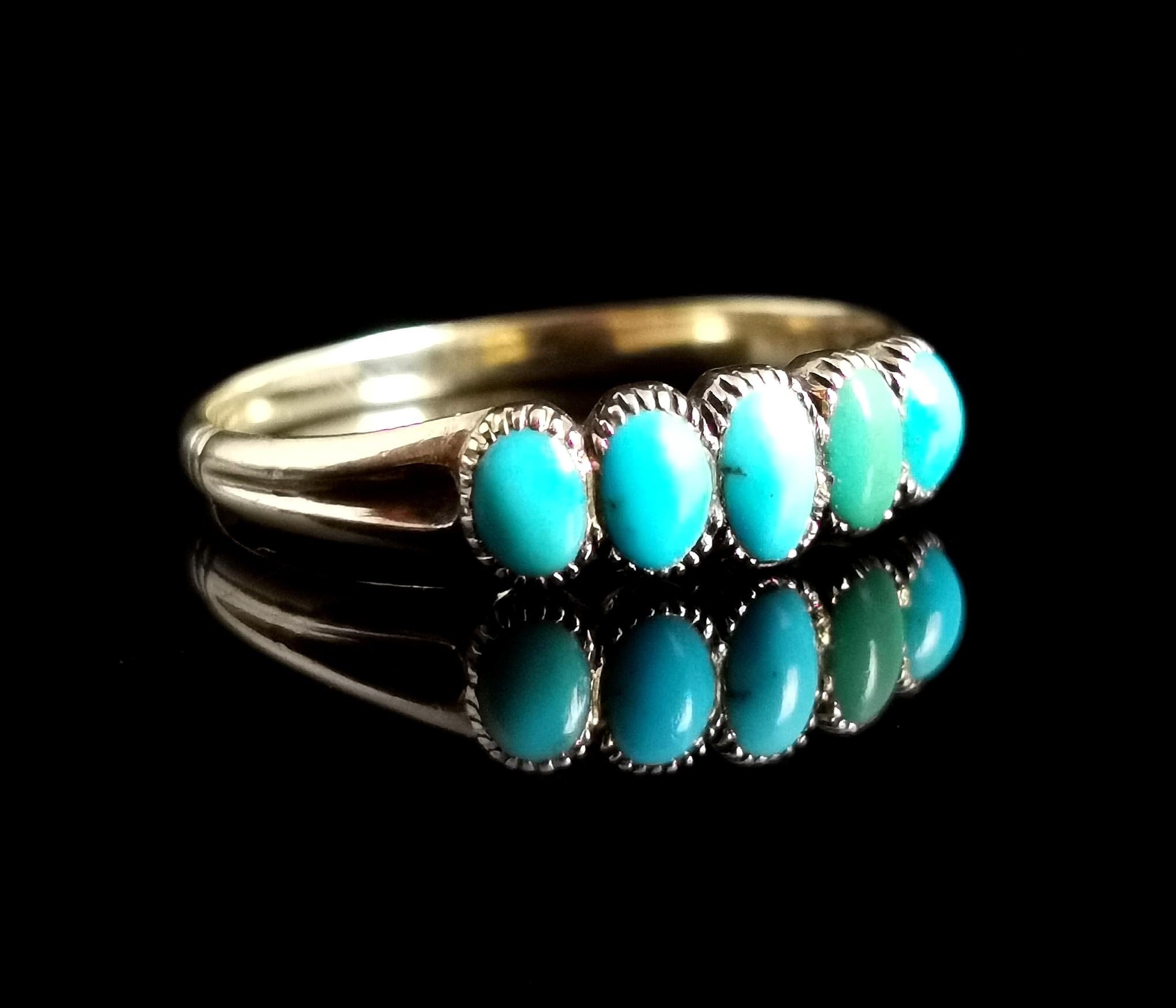 Antique Victorian Five Stone Turquoise Ring, 18k Yellow Gold 2