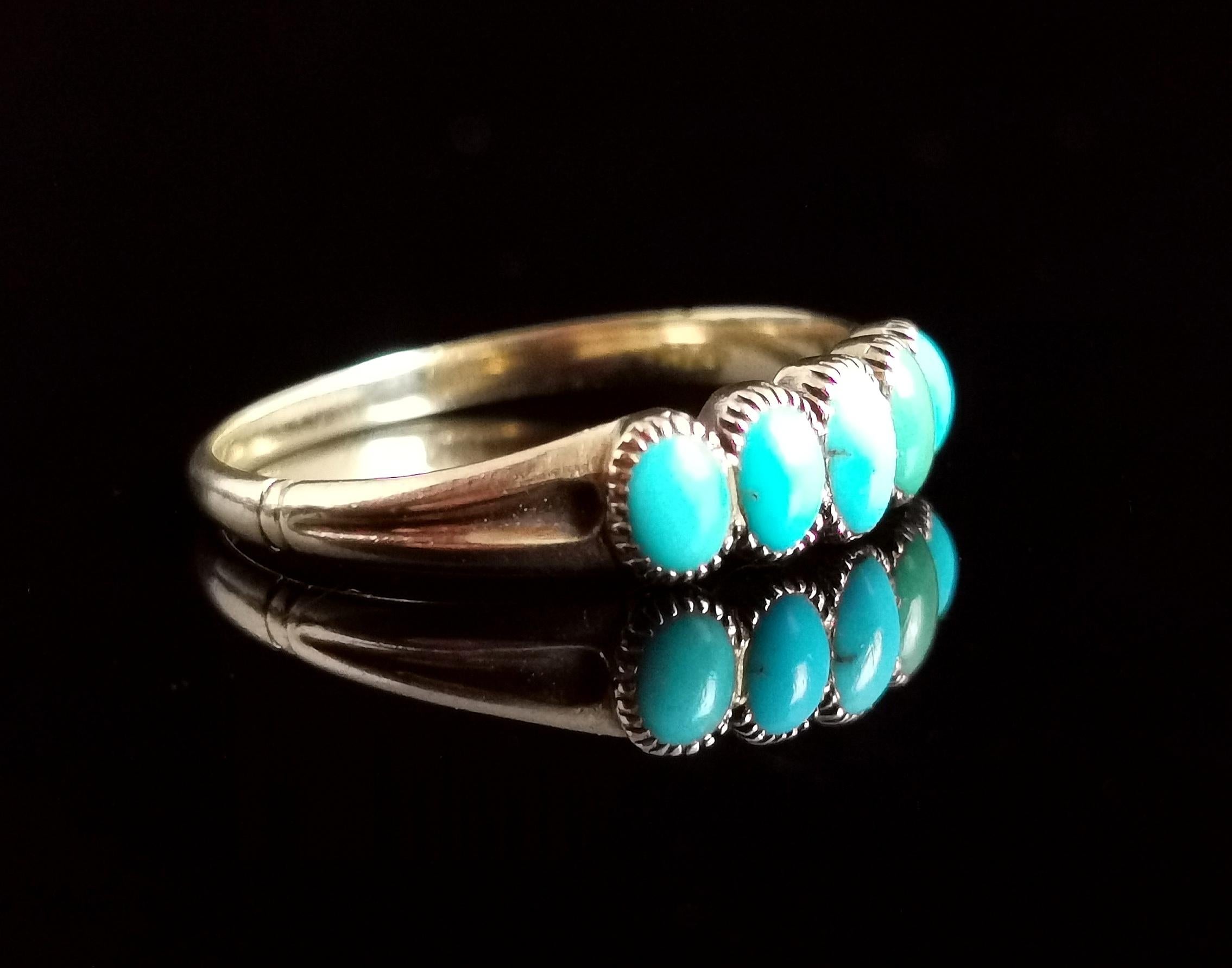 Antique Victorian Five Stone Turquoise Ring, 18k Yellow Gold 4