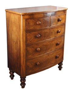 Antique Victorian Flame Mahogany Bow Front Tallboy Dresser Chest of Drawers 50"