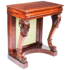 Antique Victorian Flame Mahogany Console Hall Table, 19th Century