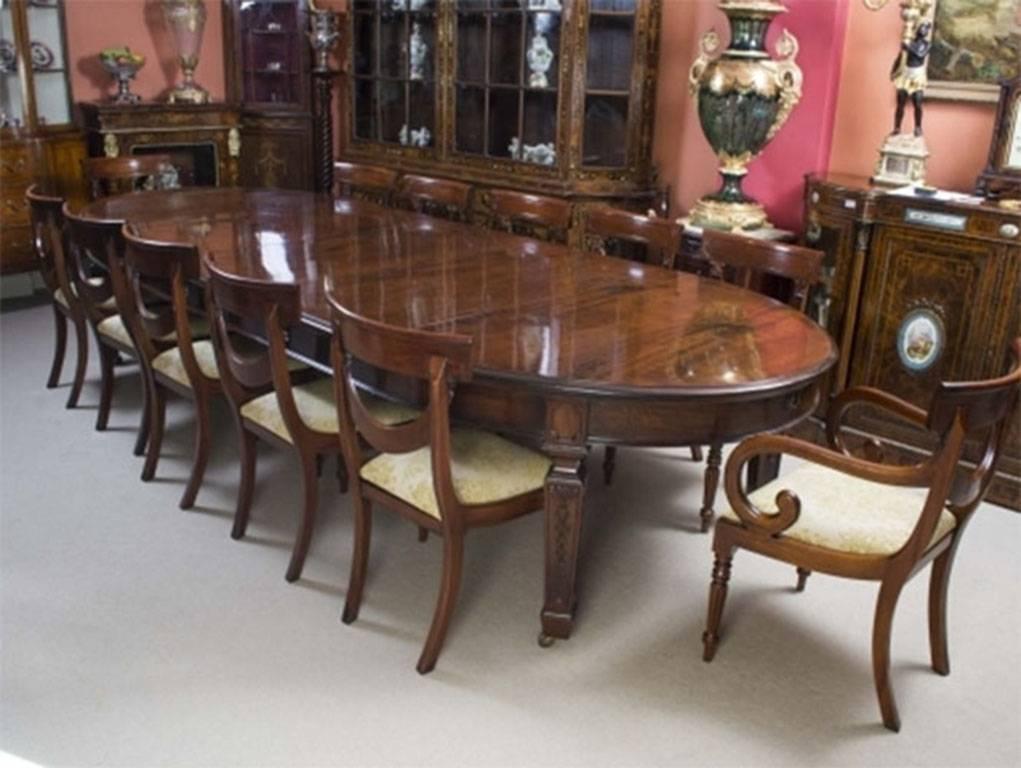 English Antique Victorian Flame Mahogany Dining Table, 19th Century