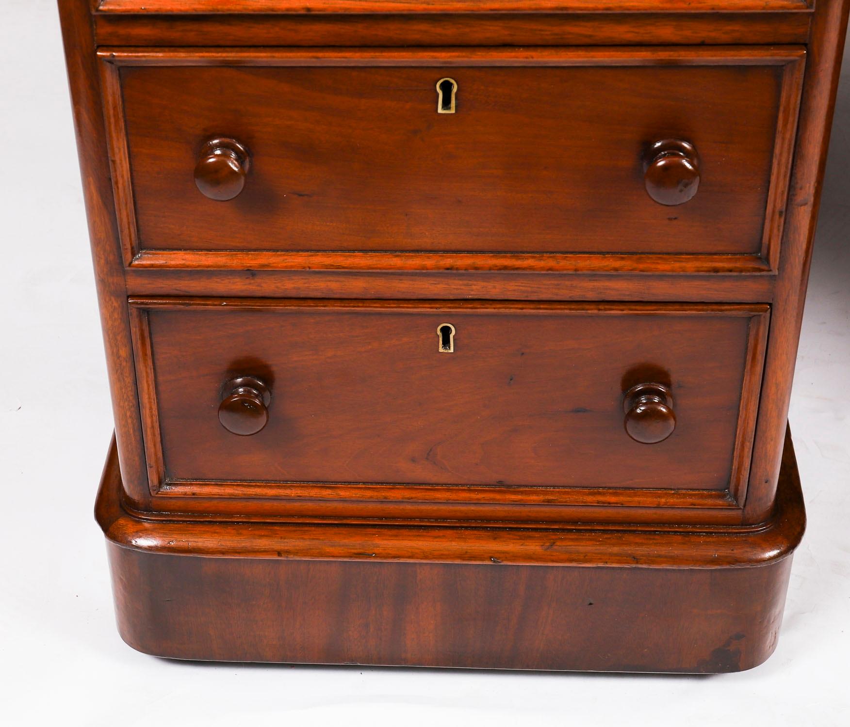 Antike viktorianische Flamme Mahagoni Partner Pedestal Schreibtisch 19. C 139x107cm im Angebot 7