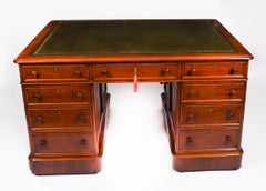 Antique Victorian Flame Mahogany Partners Pedestal Desk 19th C 139x107cm