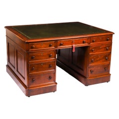 Antique Victorian Flame Mahogany Partners Pedestal Desk 19th C 139x107cm