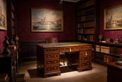 Antique Victorian Flame Mahogany Partners Pedestal Desk 19th Century