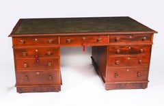 Antique Victorian Flame Mahogany Partners Pedestal Desk 19th Century