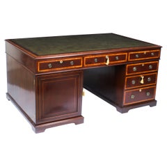 Antique Victorian Flame Mahogany Partners Pedestal Desk 19th Century