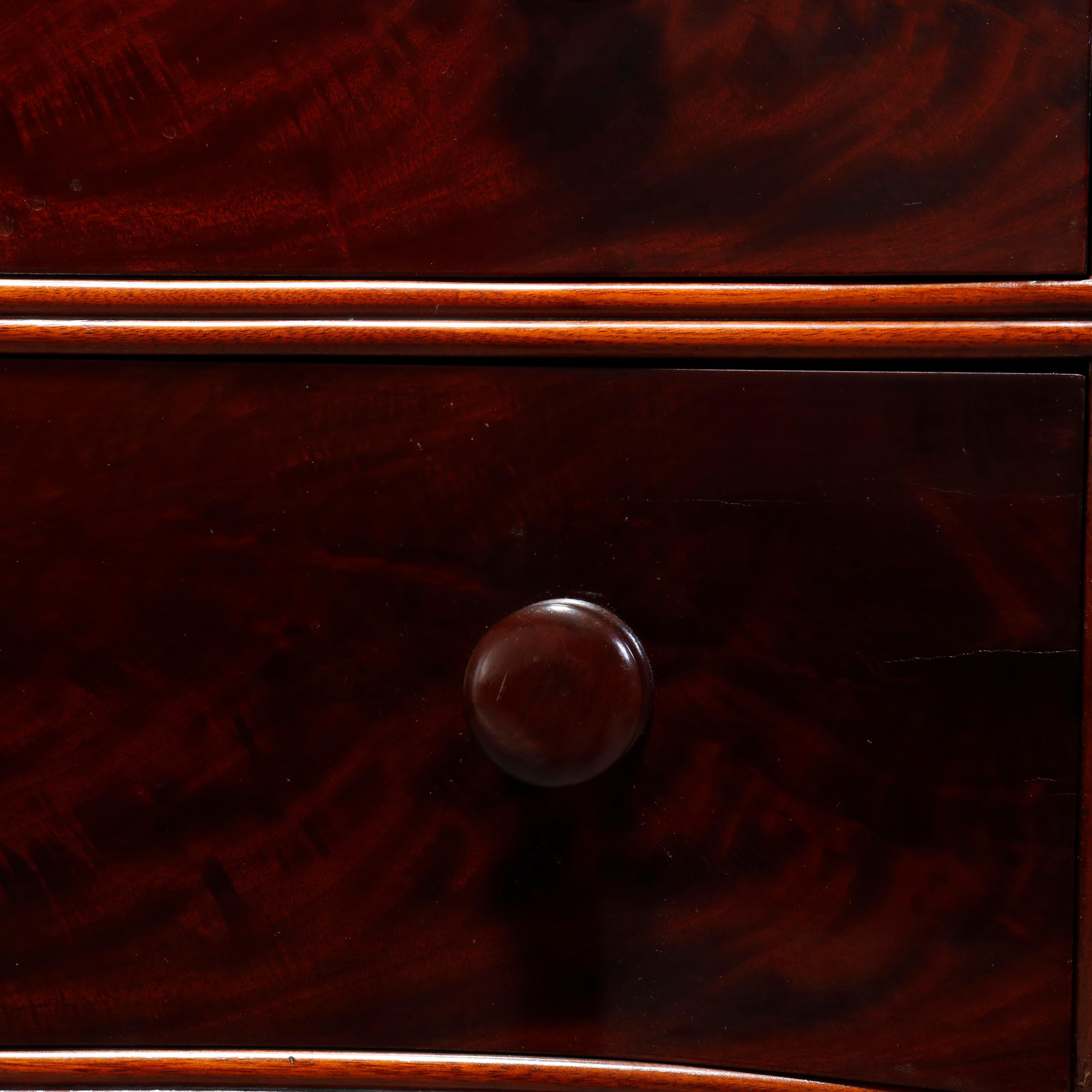 19th Century Antique Victorian Flame Mahogany Swell Front Marble Top Chest, Circa 1860