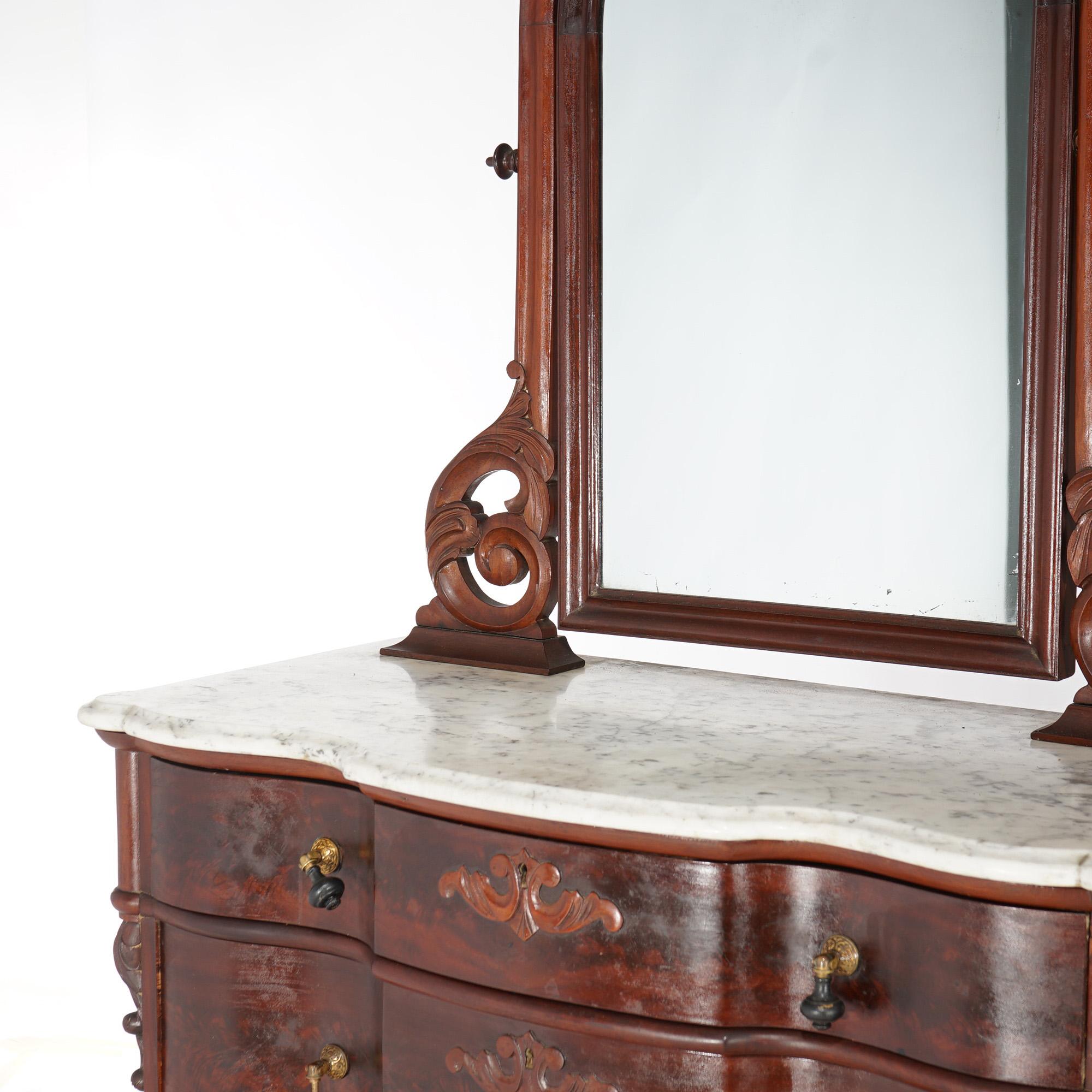 Antique Victorian Flame Mahogany Swell Front Mirrored Chest of Drawers c1860 For Sale 5