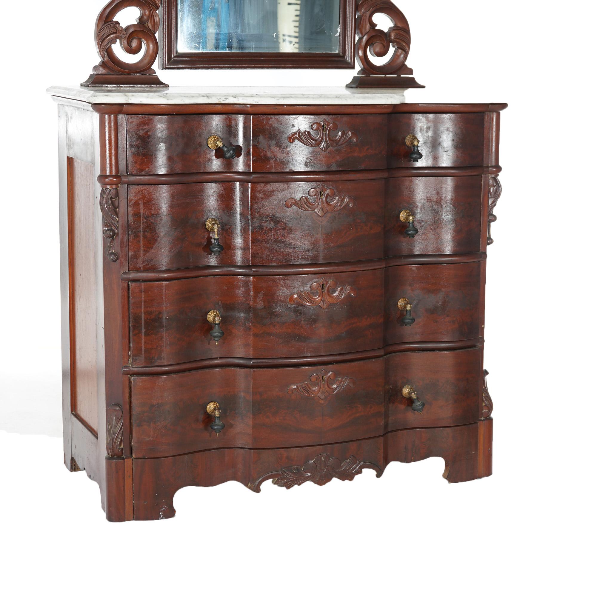Antique Victorian Flame Mahogany Swell Front Mirrored Chest of Drawers c1860 For Sale 6